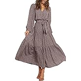 PRETTYGARDEN Womens Spring Long Sleeve Wrap V Neck Ruffle Floral Maxi Dress Casual Tie Waist Boho Chiffon Flowy Long Dresses