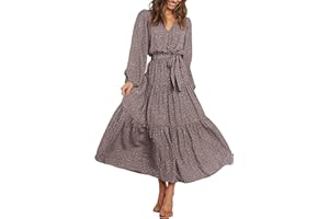 PRETTYGARDEN Womens Spring Long Sleeve Wrap V Neck Ruffle Floral Maxi Dress Casual Tie Waist Boho Chiffon Flowy Long Dresses
