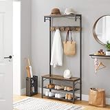 VASAGLE Coat Rack Hallway Cabinet with Top Board Bench Shoe Rack 5 Hooks view 3
