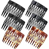 6 Pcs French Hair Side Combs Small Decorative French Twist Hair Styling Accessories, Strong Hold Hair Comb Clips for Women (Black, Black Acetate, Amber)