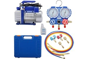 LuckyHigh 3.5 CFM Single Stage Rotary Vane HVAC Air Vacuum Pump, 110V 60Hz 1/4HP R134A Kit with AC Manifold Gauge Set, Hoses,