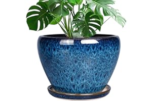 Ceramicfor 10 Inch Ceramic Planter Pot, Ceramic Plant Pot for Indoor Outdoor Plants, Large Flower Pot with Drainage Hole and 