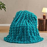 Lotus Karen Faux Fur Teal Throw Blanket - Big Bubble Rabbit Fluff Blanket for Couch Bed Sofa,Softest Fluffy Fuzzy Cozy Blanket,Thick Furry Plush Shaggy Warm Blankets for Women,50x60 Inches