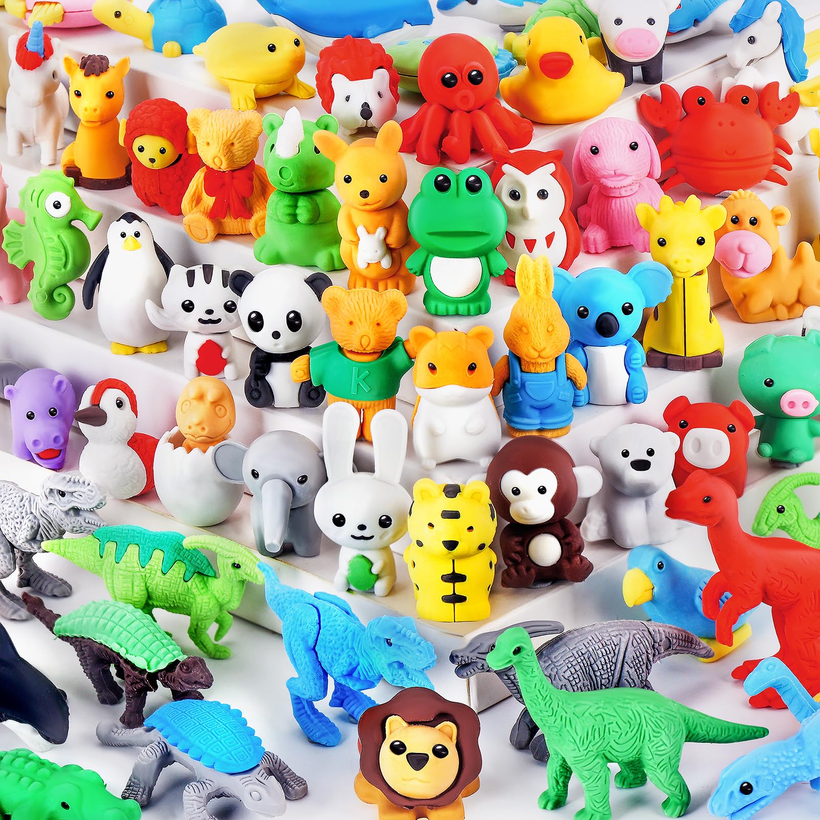 URSKYTOUS 60Pcs Animal Erasers Kids Desk Pets Pencil Erasers 3D Puzzle Bulk Mini Animal Eraser Toys Fun Cute Eraser for Classroom Rewards, Game Prizes, Treasure Box, Easter Egg Fillers