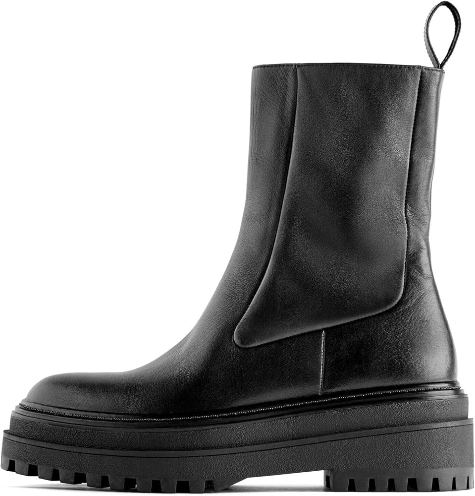 Zara Women Flat Leather Ankle Boots With Track Sole 6182 001 040