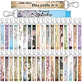 Sureio 36 Pcs Spanish Christian Keychain Gifts for Women Bulk Llaveros Cristianos En Espanol Mini Bible Verse Inspirational Keychain Floral Landscape Key Rings Religious Scripture Teacher Gifts