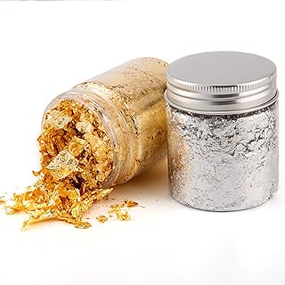 AIEX Blattgoldvergoldungsflocken Metallimitatfolienflocken für Harzkunst, Nageldekore, handwerkliche Verzierungen (Silver, Gold)
