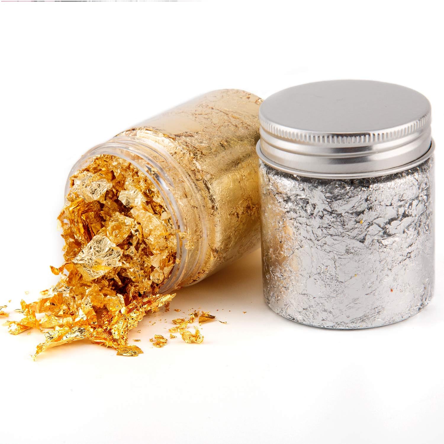 AIEX Blattgoldvergoldungsflocken Metallimitatfolienflocken für Harzkunst, Nageldekore, handwerkliche Verzierungen (Silver, Gold)