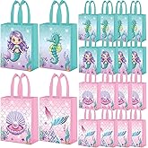 WPDISCZ 20Pcs Mermaid Party Favor Bags, Under the Sea Party Goodie Bags Treat Bags Reusable Mermaid Theme Non Woven Tote Bags for Girls Birthday Ocean Party Baby Shower Supplies