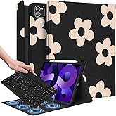 Wazzasoft for iPad Air 11 inch case with Keyboard M3/M2, Air 5th/4th Generation 10.9'', Pro 11 Case with Pencil Holder Folio Women Girl Cute Kawaii for Apple Tablet Cover Air 11 M3/M3, Black Flower