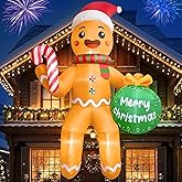 CORALMEE 11 FT Christmas Inflatables Gingerbread Man, Christmas Blow Up Yard Decorations with Built-in LEDs, Sitting Gingerbread Inflatable Christmas Decorations Outdoor for Garden Yard Lawn Roof
