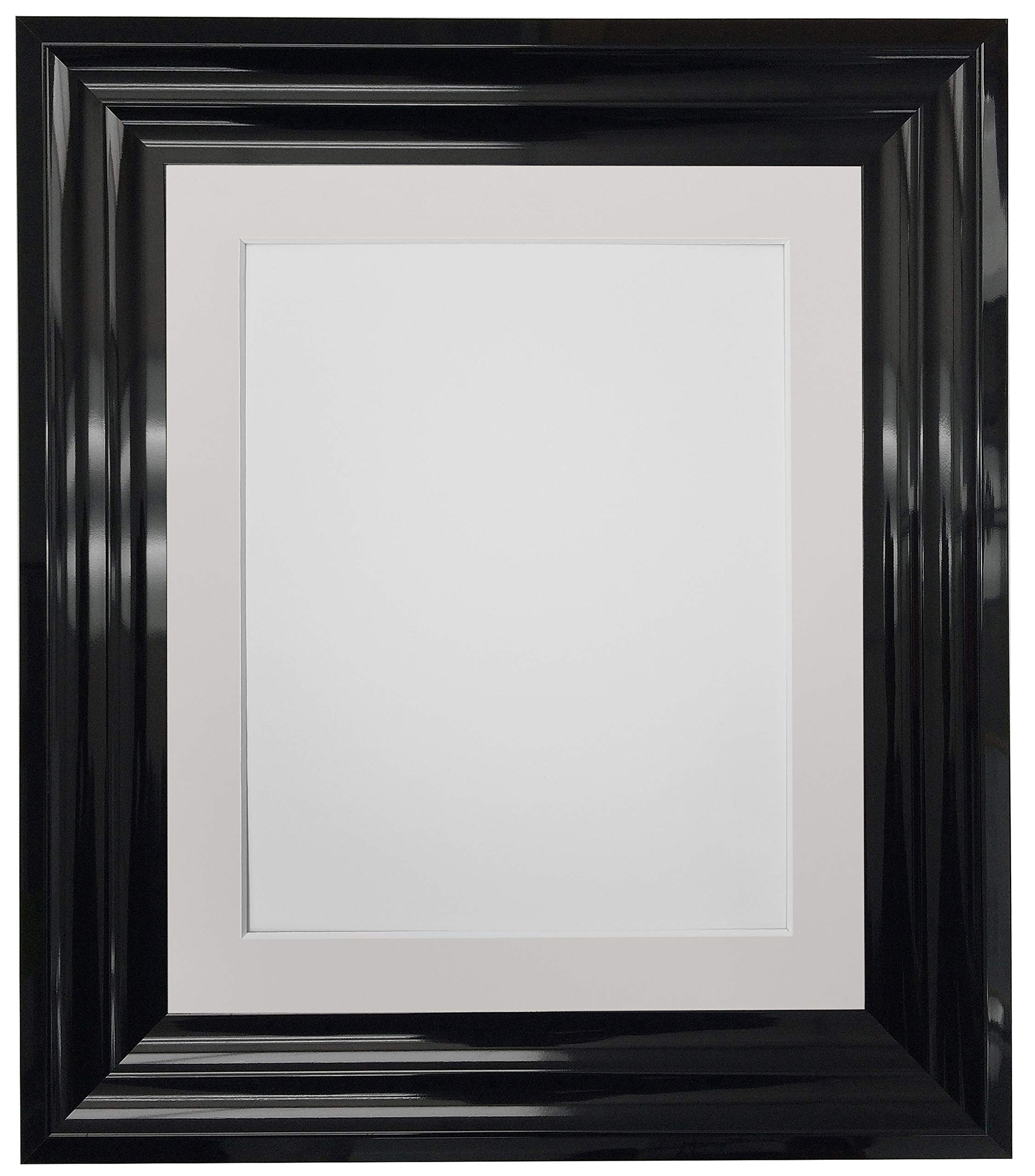 FRAMES BY POST Firenza High Gloss Black Picture Photo Frame Plastic Glass with Ivory Mount 6"x4" Image Size 4"x3"
