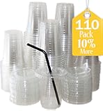 Sugarman Creations Clear Plastic Disposable Cups with Flat Lids, 12-Ounce (110 Piece)
