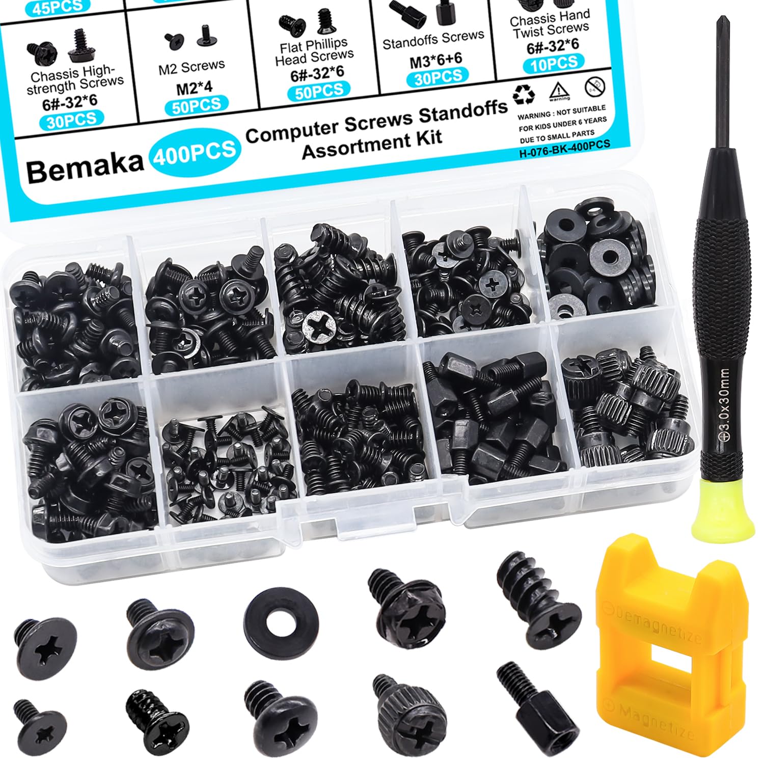 Photo 1 of Bemaka 400Pcs Computer Screws Assortment Kit, Motherboard Standoffs Screws PC Screws for Universal Motherboard, SSD, Hard Drive, PC Case, PC Fan, for DIY PC Installation and Repair