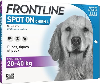 Frontline Spot On Chien Anti Puces Et Anti Tiques Pour Chien 20 40kg 4 Pipettes