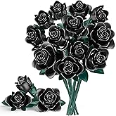 Black Roses Bouquet Building Set, 634Pcs Artificial Roses with 3 Blooming Stages, DIY Floral Home Office Decor for Women, Adu