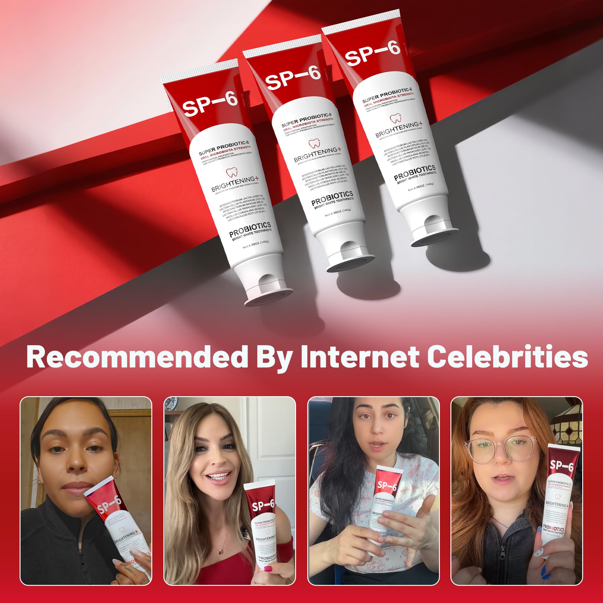 SP-6 Probiotic Whitening Zahnpasta für Zahnaufhellung und frischen Atem, 6 Probiotika-Formel für gesundes Zahnfleisch, fluoridfrei, minzig-frischer Geschmack, 145 ml (2 Packung) (2) 6