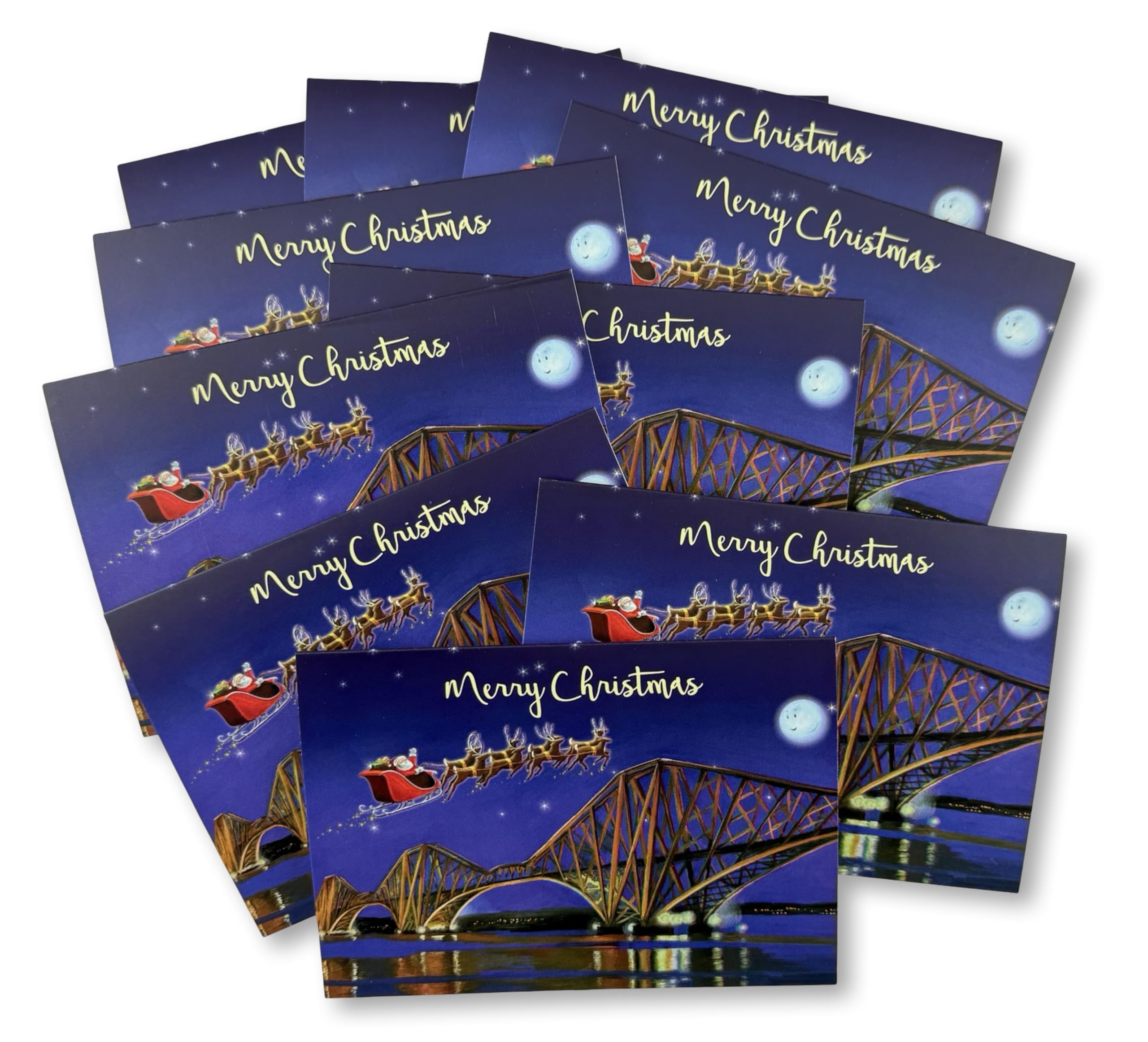 Santa Over The Forth Bridges Scottish Christmas Cards (Pack of 10)