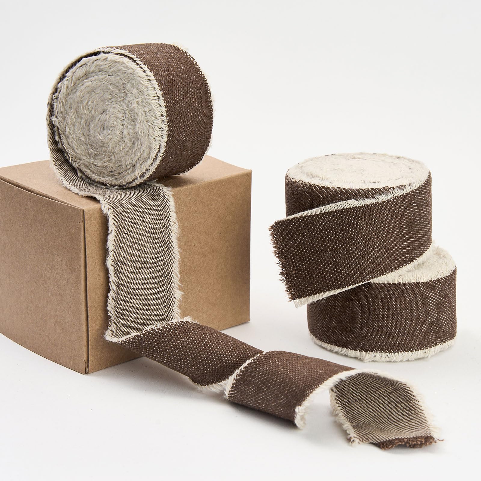 Pretty Jolly Khaki Denim Ribbon for Gift Wrapping Handmade Rustic Frayed Cotton Fabric Ribbon for Flower Bouquet Total 15 Yards 1 1/2 Inch Ribbons for Crafts Hair Wedding Invitation Holiday Decor