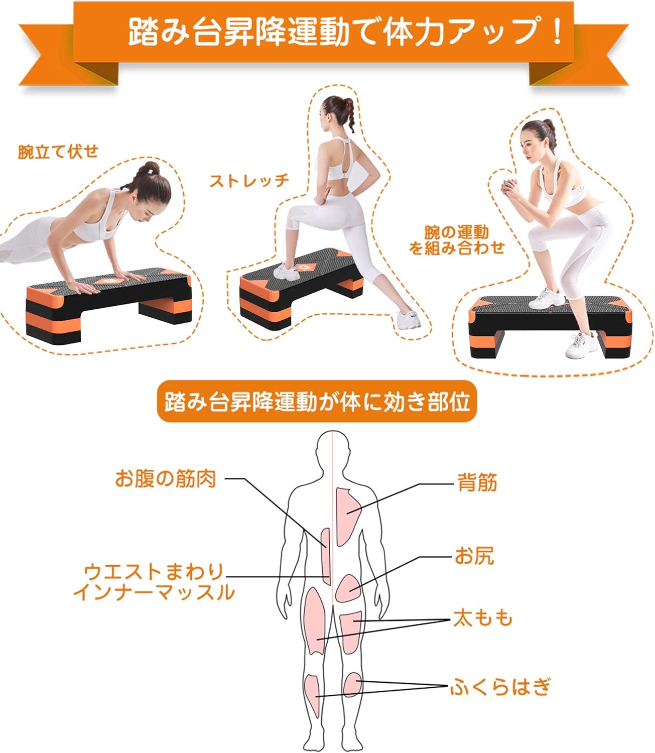 Amazon Gymmage ステップ台 昇降台 踏み台昇降 ３段階調節 幅68cm エクササイズ フィットネス 有酸素運動 自宅トレーニング 運動不足解消 滑り止め 防音対策 オレンジ Gymmage ステップ 昇降台