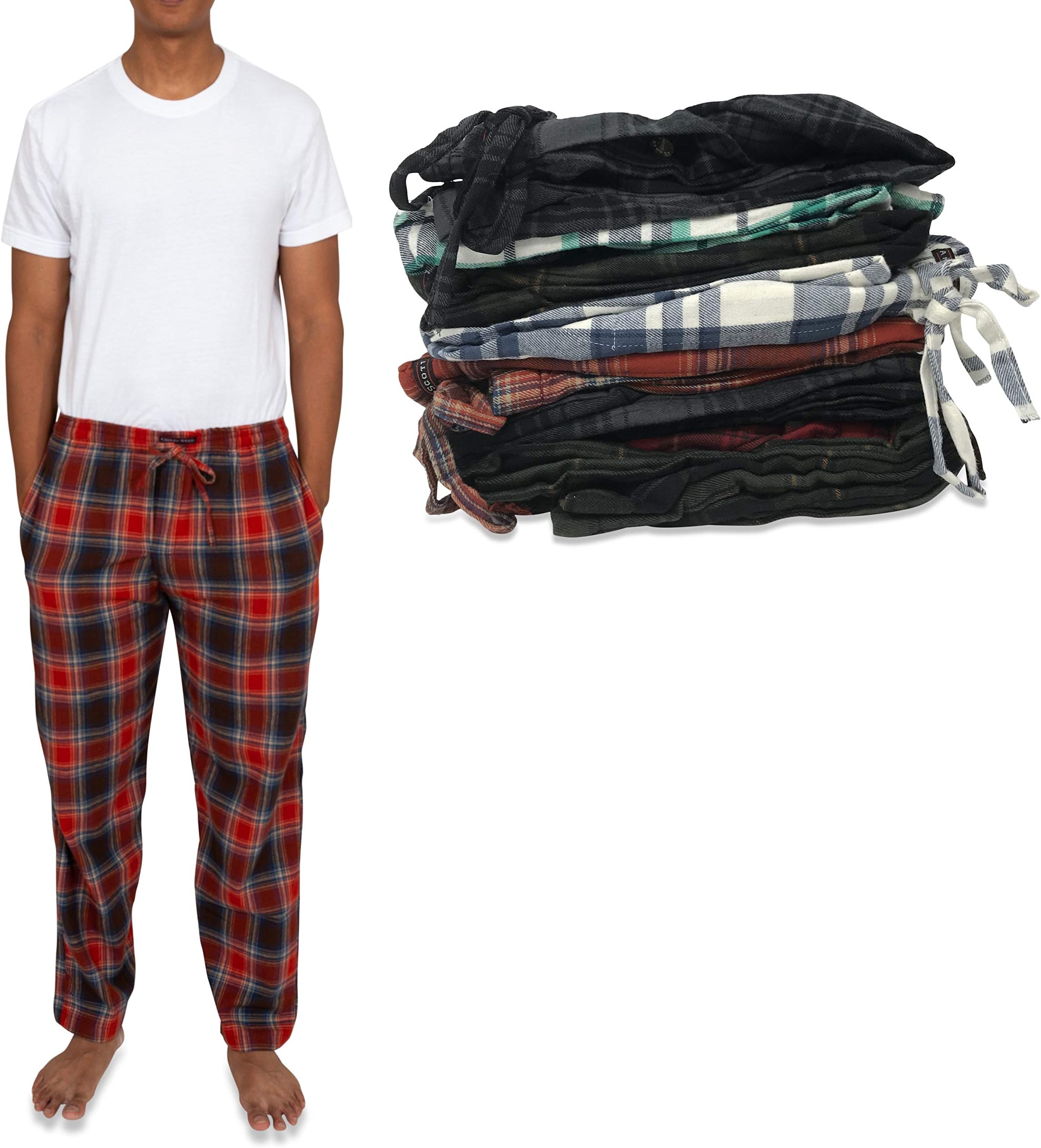Andrew Scott Men's 4 Pack 100% Cotton Flannel Pajama Sleep Pant - Lounge Pants