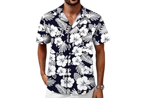 MIZVSITRD Hawaiian Shirt for Men, Tropical Shirts Casual Summer Button Down Short Sleeve Floral Shirt Vacation Outfits Cruise Shirt