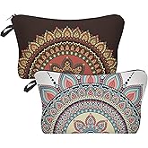 Borsun 2 Pcs Cosmetic Bag for Women Small Make Up Bag Waterproof Travel Toiletries Pouch with Zipper for Organizing Small Items, Gift Bags for Birthday Christmas(Mandala)