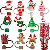 10PCS Christmas Straw Cover Cap for Stanley Cup, Silicone Straw Topper for Stanley 30&40 Oz Tumbler with Handle, 10mm Drinking Straw Tip Covers for Christmas Gifts