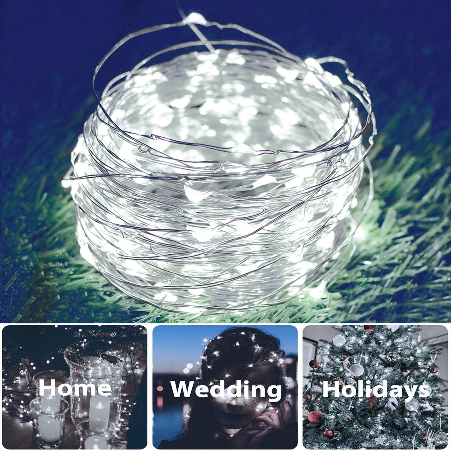 2 Pack 100 LED Solar Powered Copper Wire String Lights Outdoor, Waterproof, 8 Modes Fairy Lights for Garden, Patio, Party, Yard, Christmas (White) : Garden & Outdoor