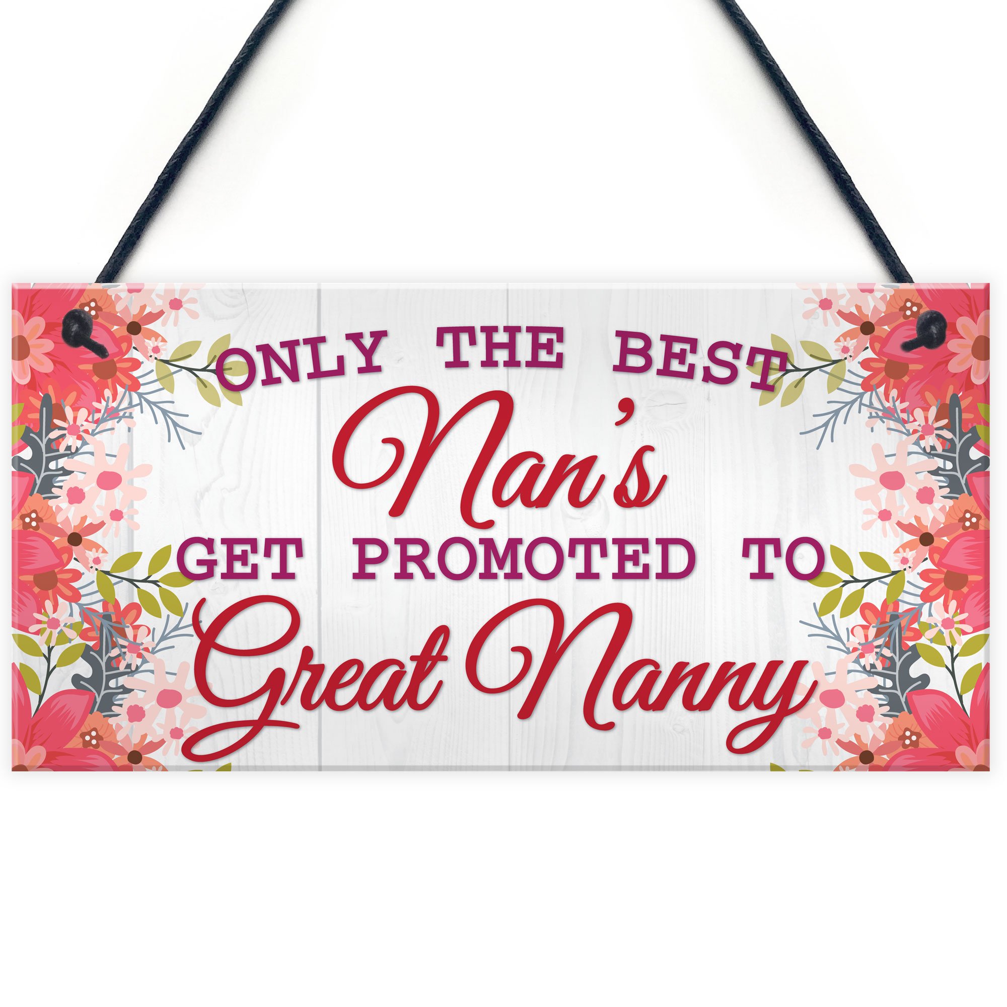 Red Ocean BEST NANS Promoted To GREAT NANNY Pregnancy Gift Hanging Plaque New Baby Sign