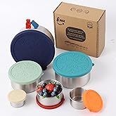 Alpine Elevation 12 Pcs - 6 Stainless Steel Containers + 6 Silicone Lids | 304 Stainless Steel Snack Container | Nesting Snack and Dip Containers | Metal Food Storage