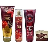 Bath & Body Works Champagne Apple & Honey Trio Gift Set - Moisturizng Body Wash, Fragrance Mist and Body Cream - with a Cherry on Top Bar Soap - Full Size