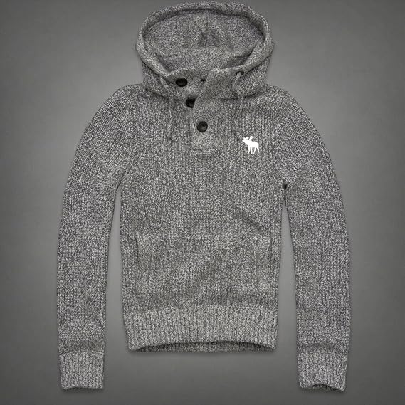 Amazon Abercrombie Fitch アバクロ メンズ フード付 フロントボタン セーター ニット ヘザーグレー Moose刺繍 並行輸入品 Mサイズ セーター 通販