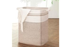 DOFASAYI Laundry Basket - Large Woven Rope Tall Laundry Hamper with Handles, Living Room Decorative Blanket Basket, Collapsible Large Storage Basket for Living room, Bedroom 17x13.8x22.1'' Light Brown