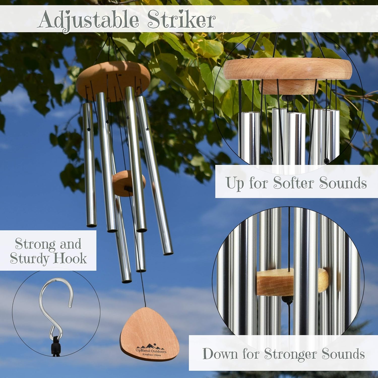 UpBlend Outdoors Wind Chimes for People who Like Their Neighbors 2 - an Amazing Addition to a Patio, Porch, Garden, or Backyard - 29" Total Length. : Garden & Outdoor