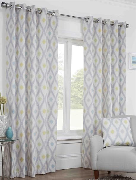 Benson Lined Eyelet Curtains 46 X 90 Geometric Diamond Spots