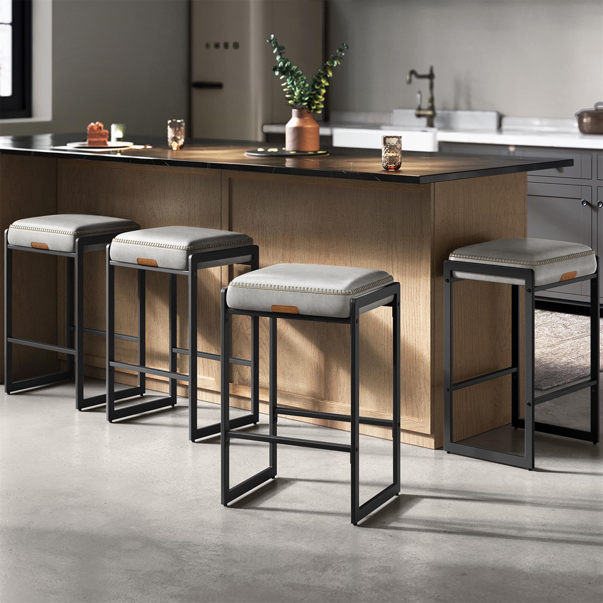 Photo 1 of *MISSING PARTS UNKNOWN*
VASAGLE EKHO Collection - Bar Stools Set of 4, Counter Height Bar Stools, Synthetic Leather with Stitching, Mid-Century Modern Counter Stools, 26-Inch Tall, Kichen Home Bar Dining Room, Dove Gray