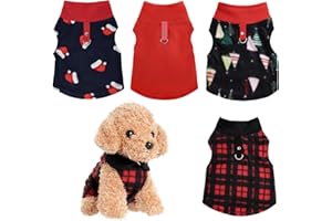 Rbenxia 4 Pieces Red Buffalo Plaid Dog Sweaters with Leash Ring Soft Fleece Vest Dog Pullover Warm Jacket Pet Dogs Clothes Winter Dogs Outfits for Small Puppy Cat Pets (Small)