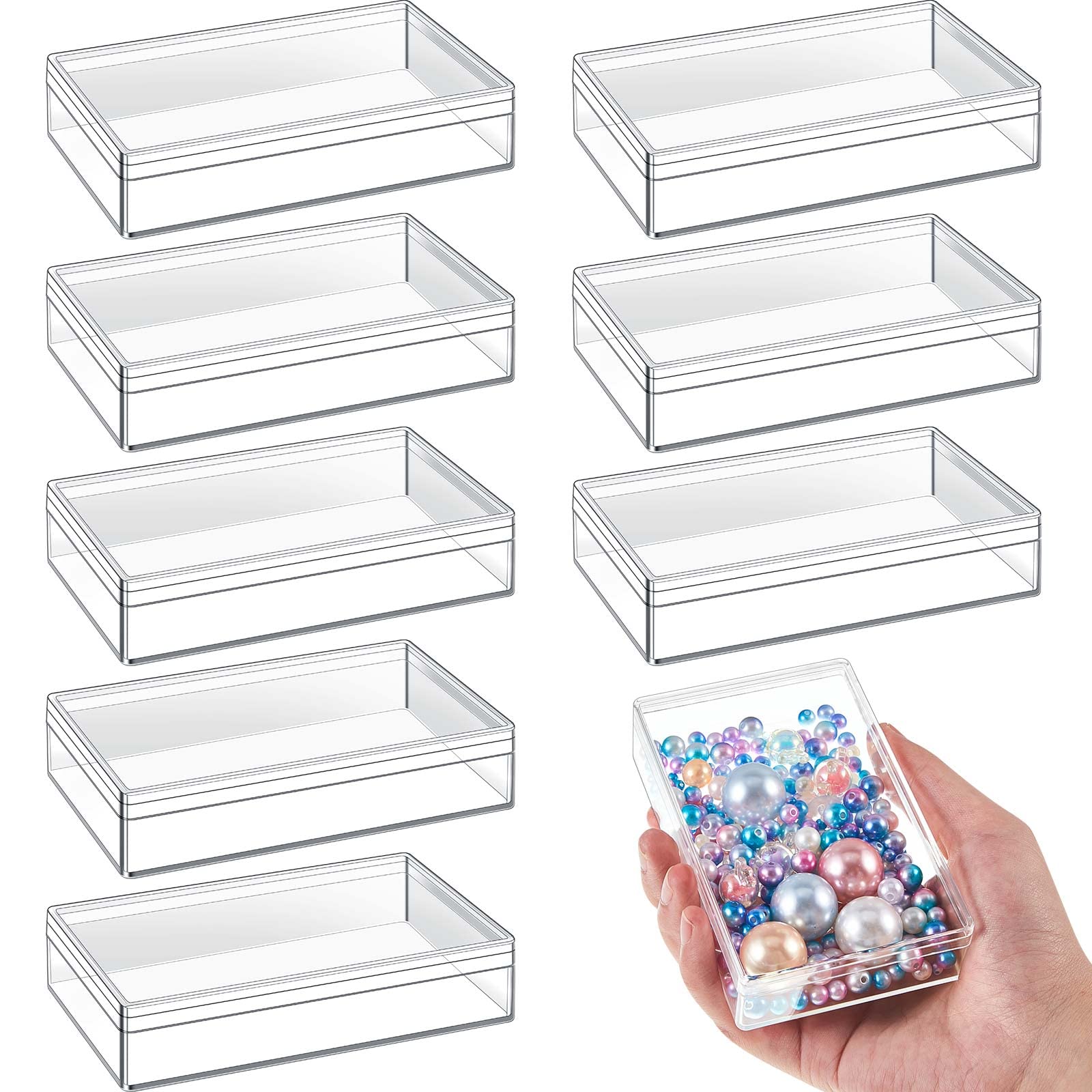 Photo 1 of ***only one box****Blulu 8 Pcs Clear Acrylic Box with Lid Plastic Jewelry Mini Storage Box Mini Cube Containers for Candy and Tiny Jewelry(4.3 x 2.7 x 1 Inch,Classic Style)