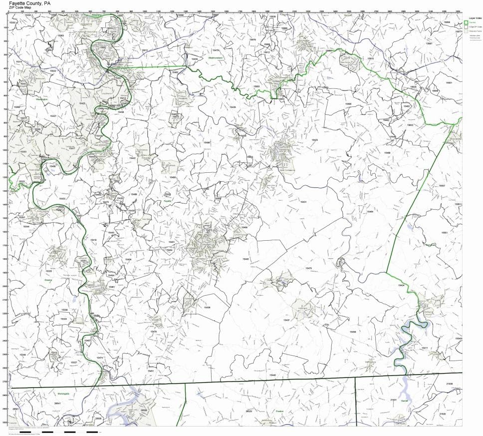 Fayette County, Pennsylvania PA ZIP Code Map Not Laminated Home & Kitchen