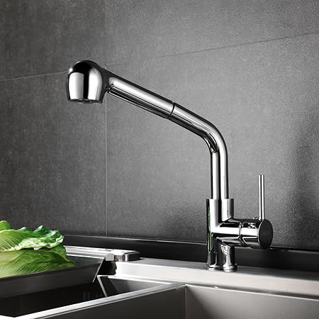 HOMFA Küchenarmatur 360° Drehbar Armatur Küche Einhebel mit Zwei-Funktion-Brause Kalt-und Warmwasser Küchenarmatur Chrom