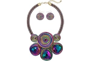 JHWZAIY Chunky African Statement Necklace For Women Tribal Fashion Costume Jewelry Earring Sets Unique Colorful Big Rhinestone Crystal Pendent Collar Choker Bib Handmade