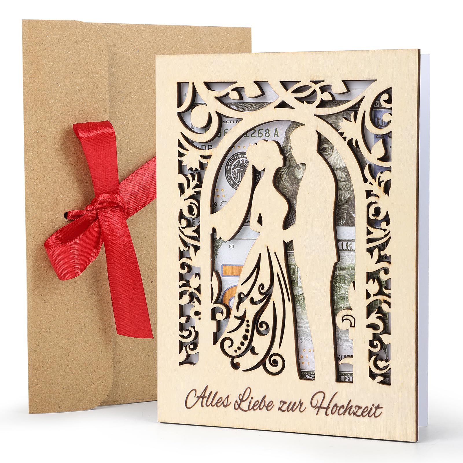 COCHIE Wedding Card Wooden with Envelope Money Gift Card for Wedding Money Gift Packaging Happy Greeting Card for Wedding Wedding Gifts for Bride and Groom