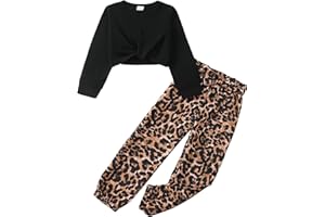 YOURUIKEY Girls 2 Piece Outfits Long Sleeve Twist Front Shirts and Camo Pants Sets for Fall Winter Sweatsuits Size 5-14Y