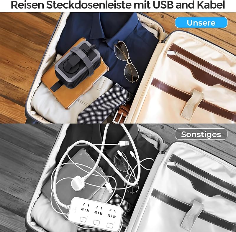 PD20W Multiprise de voyage, 4 en 1, avec USB et type C, 3680 W 16 A, adaptateur de prise, multiprise avec câble de données pour tablettes iPad iPhone, gris — photo 3 sur 7