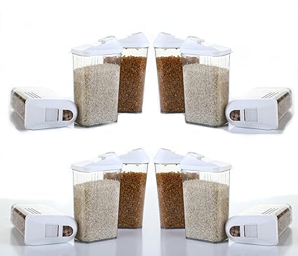 Slings 12 Pcs Easy Flow Kitchen Plastic Container Set for Cereals, Rice, Pulses(1100ml, Clear)