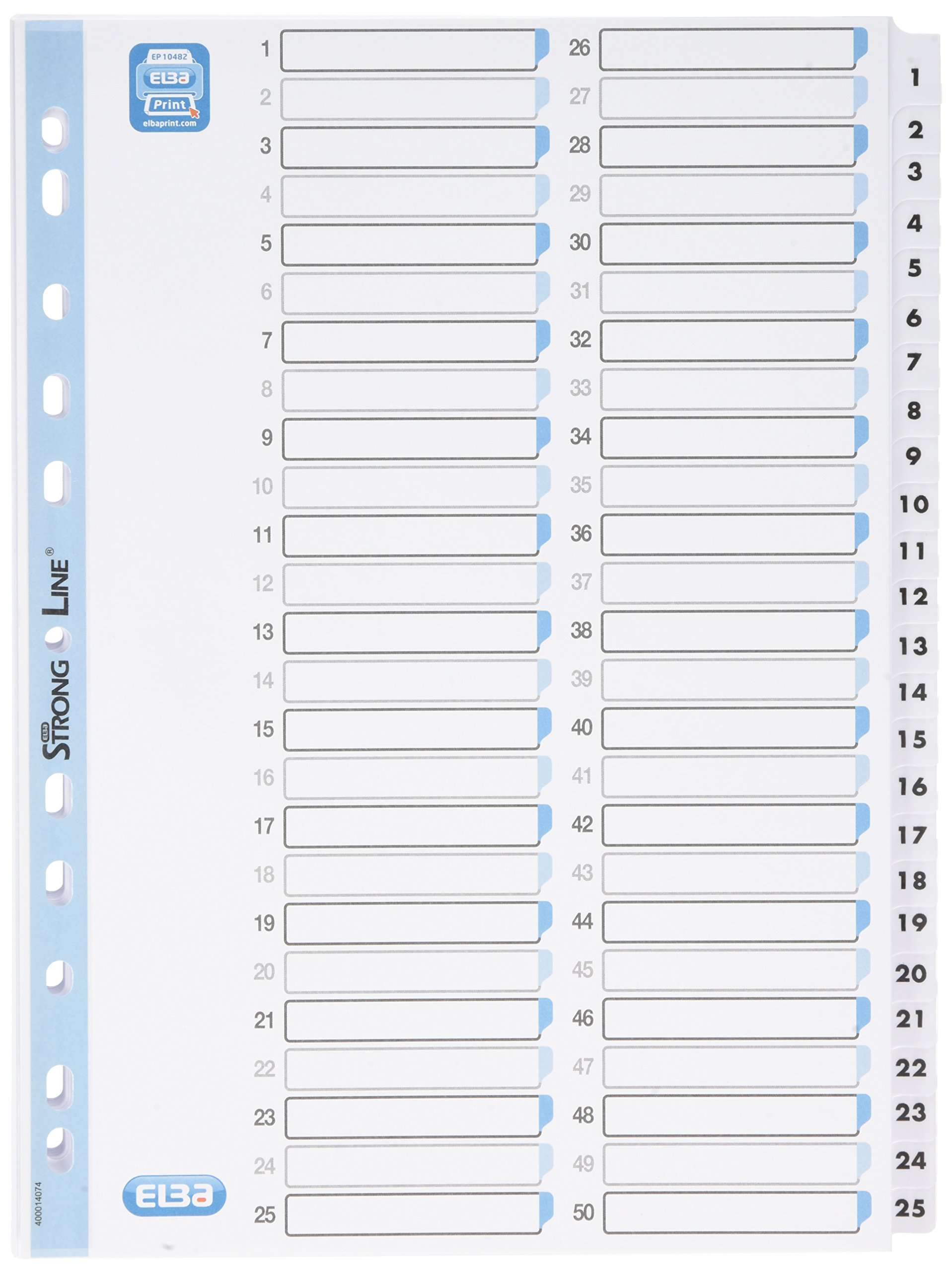 Elba A4 Indices With 1-50 Plastic Coated Tab - White (Pack Of 10)