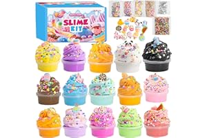 Slime Kit, 15 Pack Butter Slime for Kids with Fun Charms, Soft Slices, Foam Balls, Glitter - Girls Gifts 8-12 Years Old, Slim