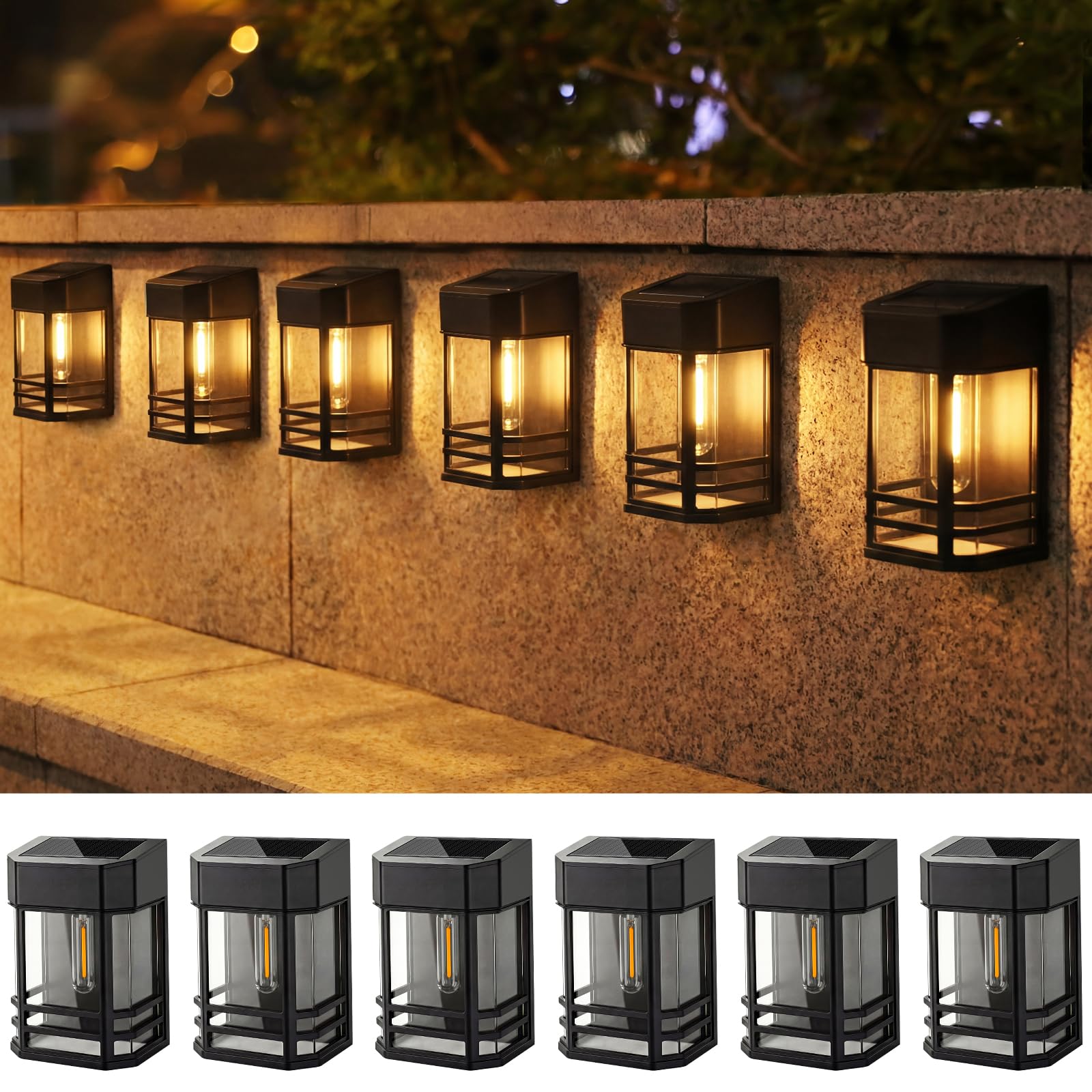 nipify Solar Fence Lights Outdoor Garden, 6 Packs LED Retro Solar Wall Lights Outdoor Waterproof, Auto On/Off Fence Lights Solar Powered for Patio Decking Gate Yard Stair Decoration(Warm White) — image 1