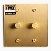 SELECT 2 Gang Solid Brass Rotary Dimmer Switch, 3-Way &amp; 1-Way Compatible | Satin Brass Finish, 120V 5A TRIAC Leading Edge LED Dimmer Module, Wall Mount, UL Listed